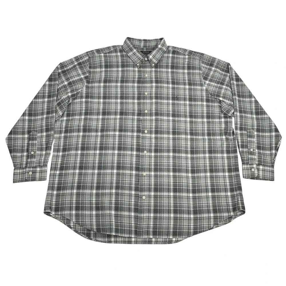 Polo Ralph Lauren Performance Shirt Mens 2XB Gray Plaid Long Sleeve Button Down